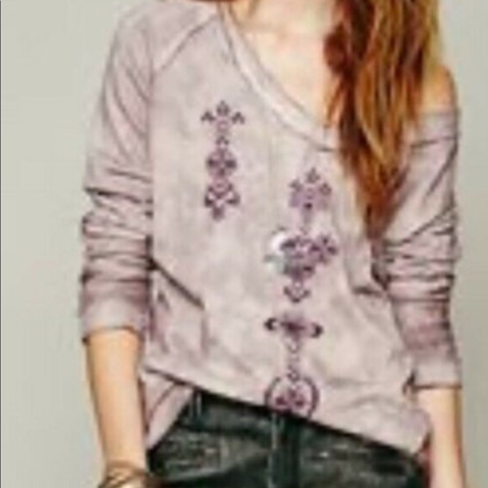 Free People purple tie dye embroidered sweater